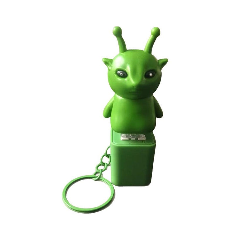 Green alien cat keychain with funny music effects, a hilarious alien doll toy.